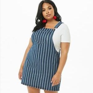 Forever 21 Plus Denim Striped Overall Dress